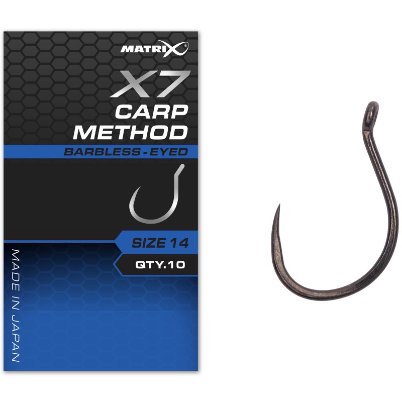 Haczyki Matrix X7 Carp Method Barbless Eyed - 14