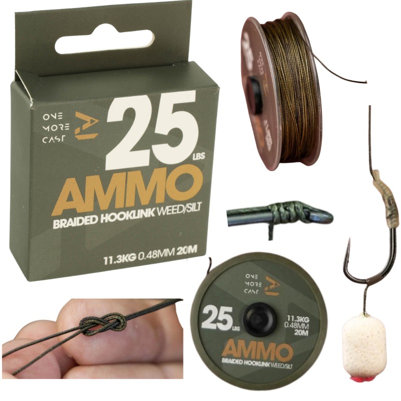 Plecionka W Otulinie One More Cast Ammo Camo Braided Hooklink Weed/ Silt 25lb 20m