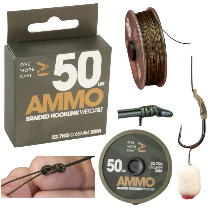 Plecionka W Otulinie One More Cast Ammo Camo Braided Hooklink Weed/ Silt 50lb 20m
