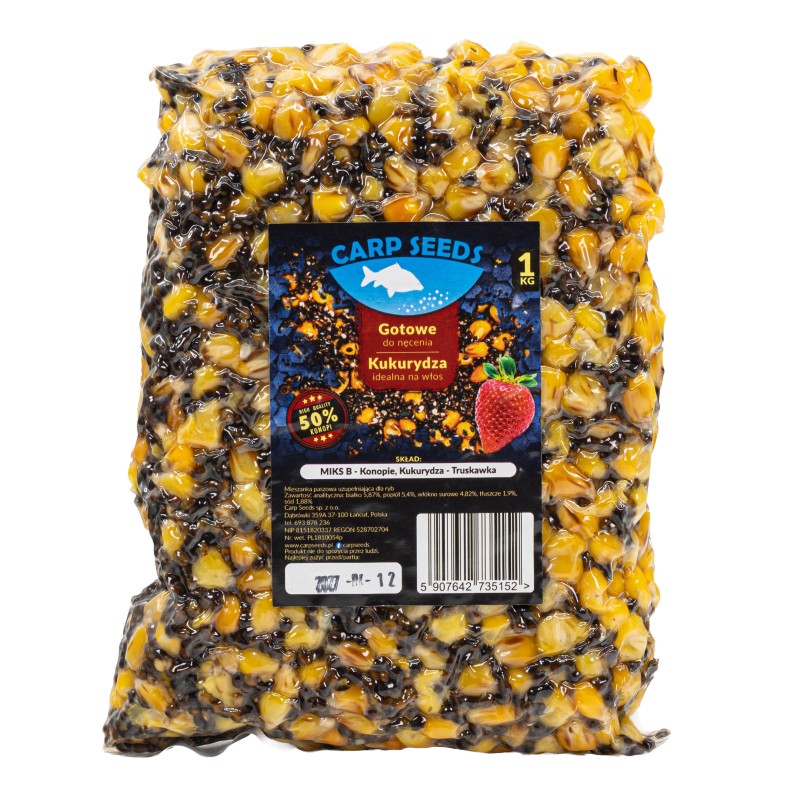 Mix B Ziaren Carp Seeds Konopie Kukurydza - Truskawka 1kg