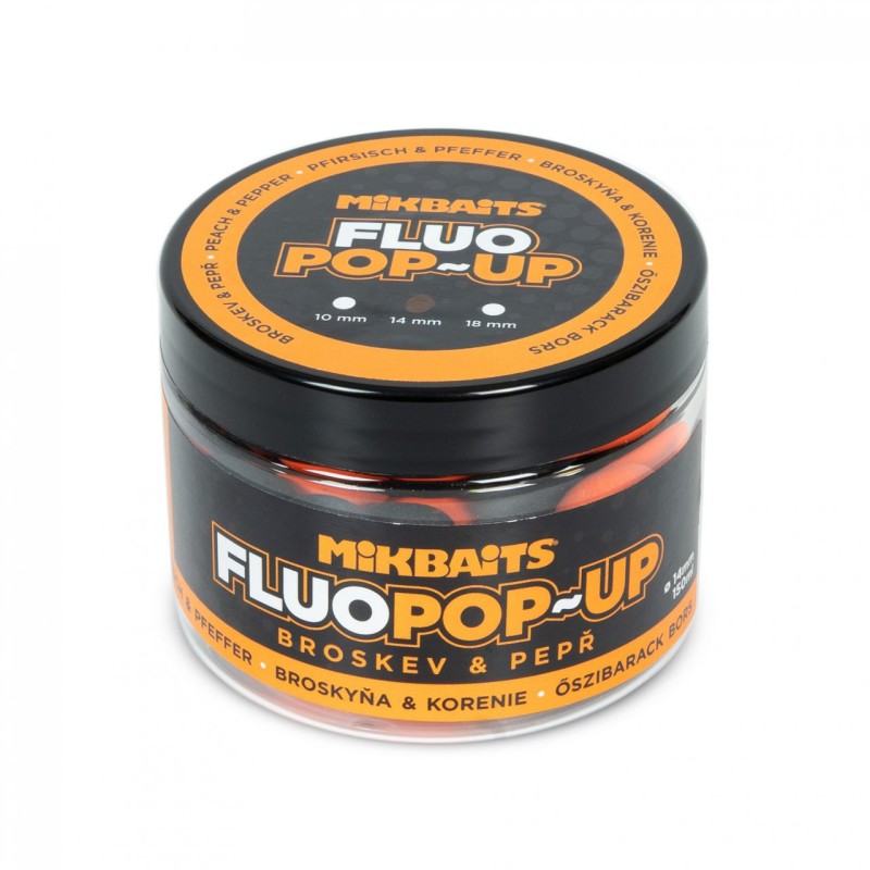 Kulki Mikbaits Pop-Up Fluo 150ml - Brzoskwinia Czarny Pieprz 14mm